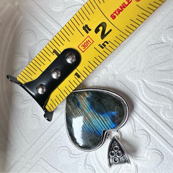 Lustrous Labradorite Heart Pendant Necklace with Iridescent Natural Stone 1904 G - Picture 12 of 13